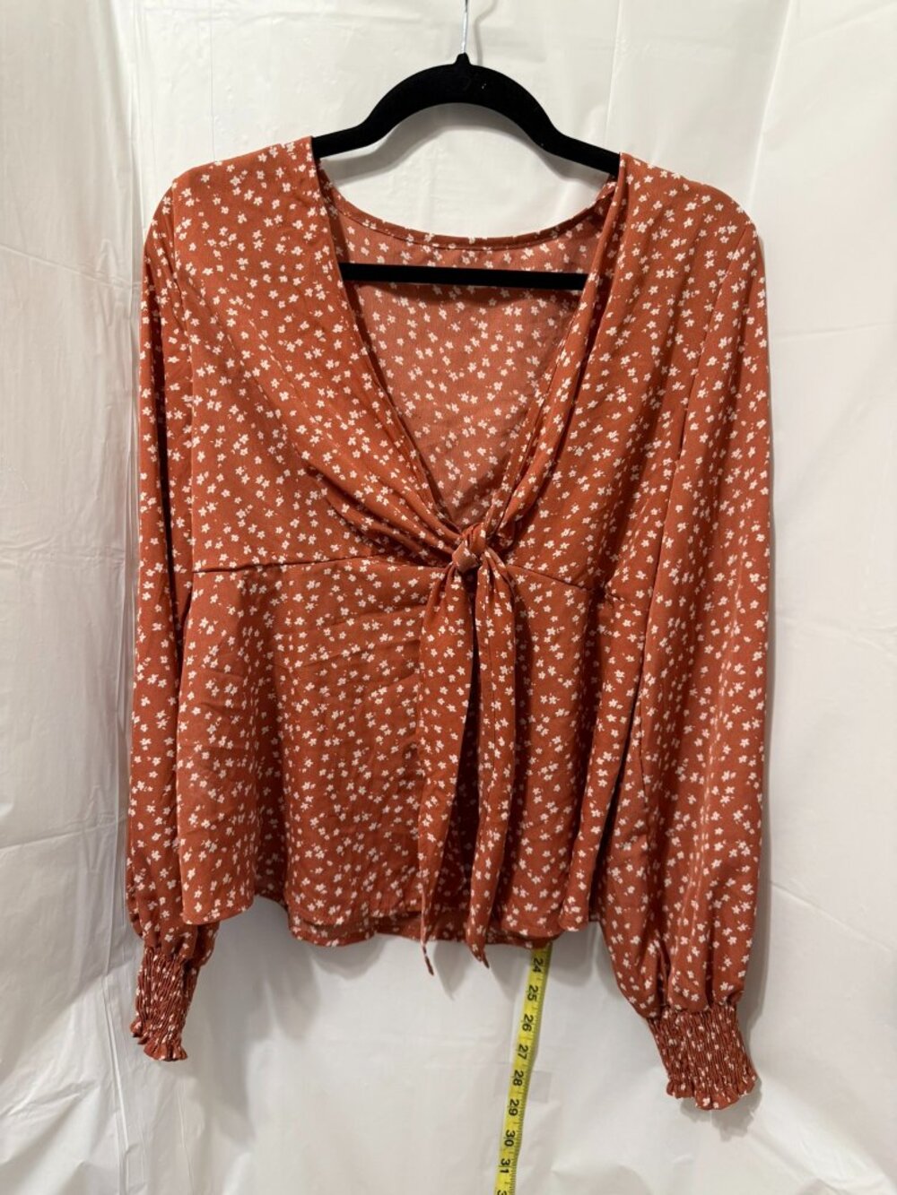 SHEIN Rust Orange Floral Tie Front Blouse L